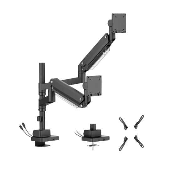 Brateck LDT80-C024UCP Heavy-Duty Dual Gas Spring Monitor Arm with USB-A/C