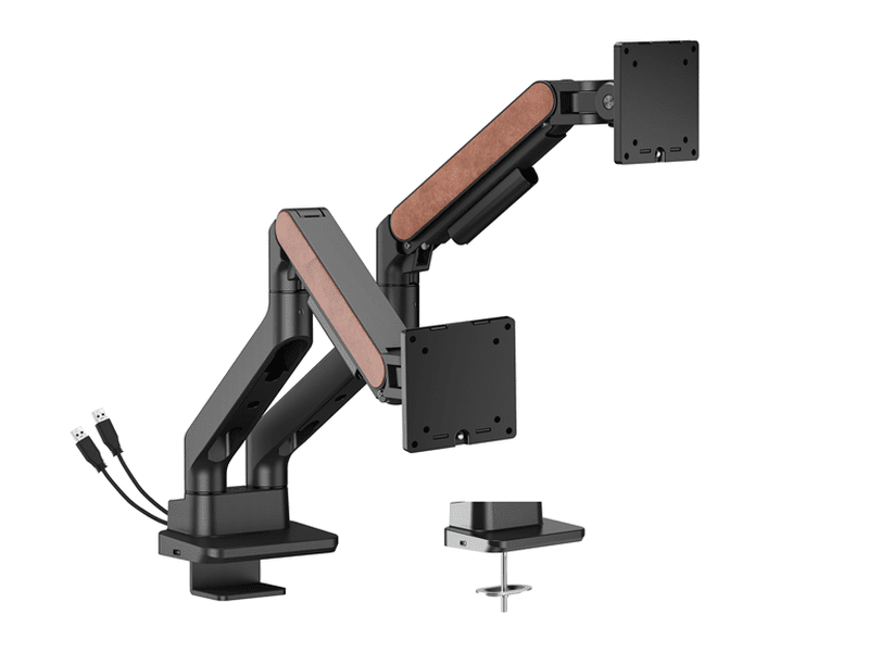 Brateck LDT81N-C024UC Fusion Heavy-Duty Gas Spring Dual Monitor Arm with USB-A/USB-C Ports For most 17"~35" Monitors, Fine Texture Black New