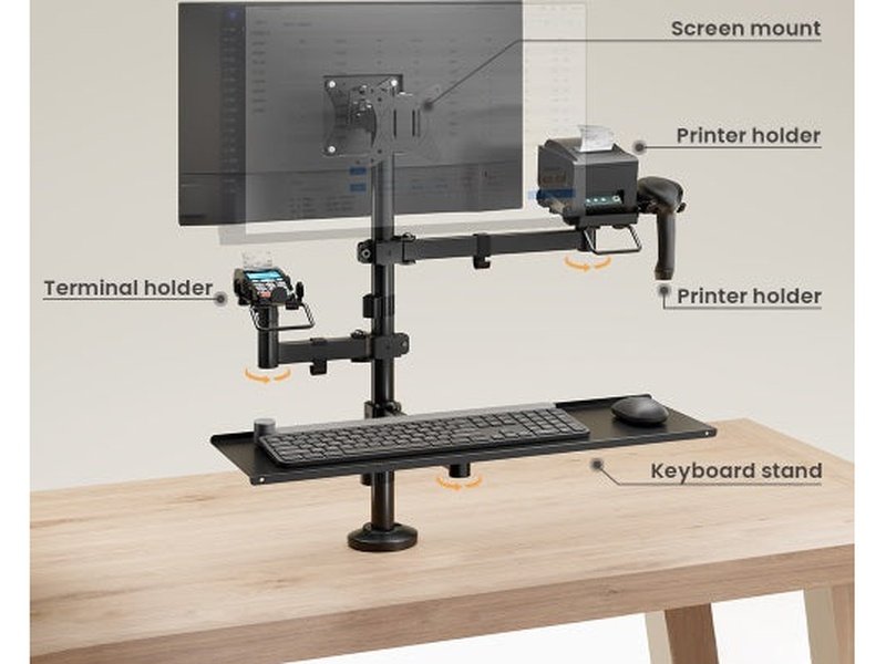Brateck POS Mounting Solution For Dual Screens with keyboard tray