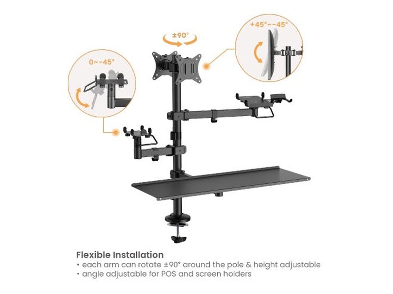 Brateck POS Mounting Solution For Dual Screens with keyboard tray