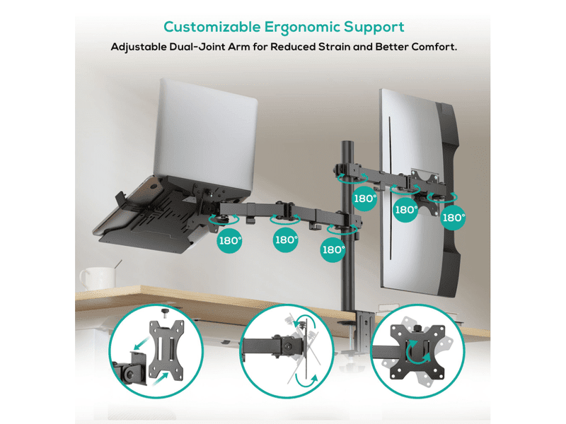 activiva Dual-Screen Articulating Monitor Arm with Interchangeable Laptop Holder