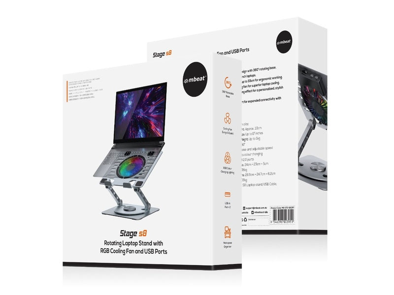 mBeat Stage S8 Rotating Laptop Stand with RGB Cooling Fan and USB Ports