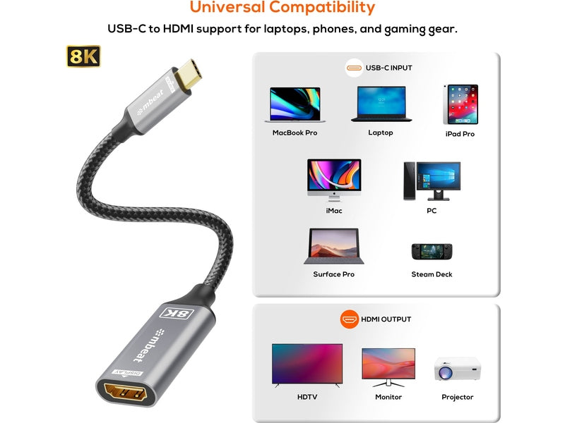 mbeat Tough Link 8K USB-C to HDMI Adapter - Space Grey