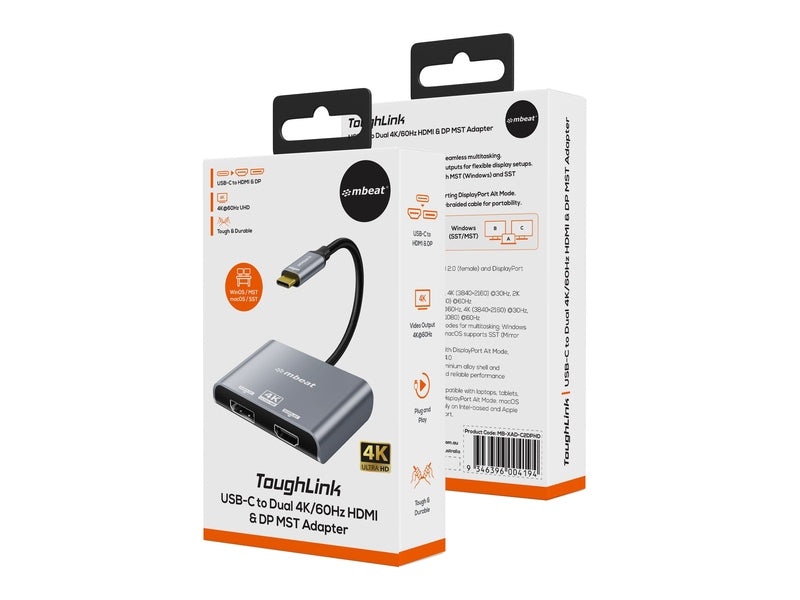 mbeat Tough Link USB-C to DP&HDMI Dual 4K/60Hz MST Adapter - Space Grey