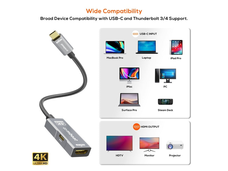 mbeat Tough Link USB-C to HDMI Adapter with 100W PD - Space Grey