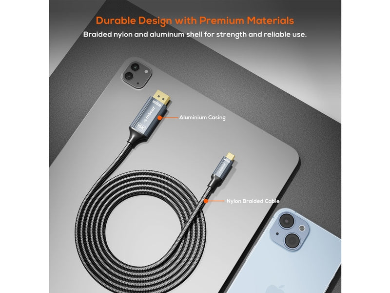 mbeat Tough Link 1.8m 16K USB-C to DP Cable - Space Grey