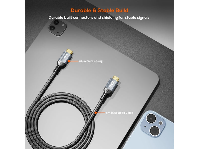 mbeat Tough Link 1.5m Certified 8K HDMI Cable - Space Grey