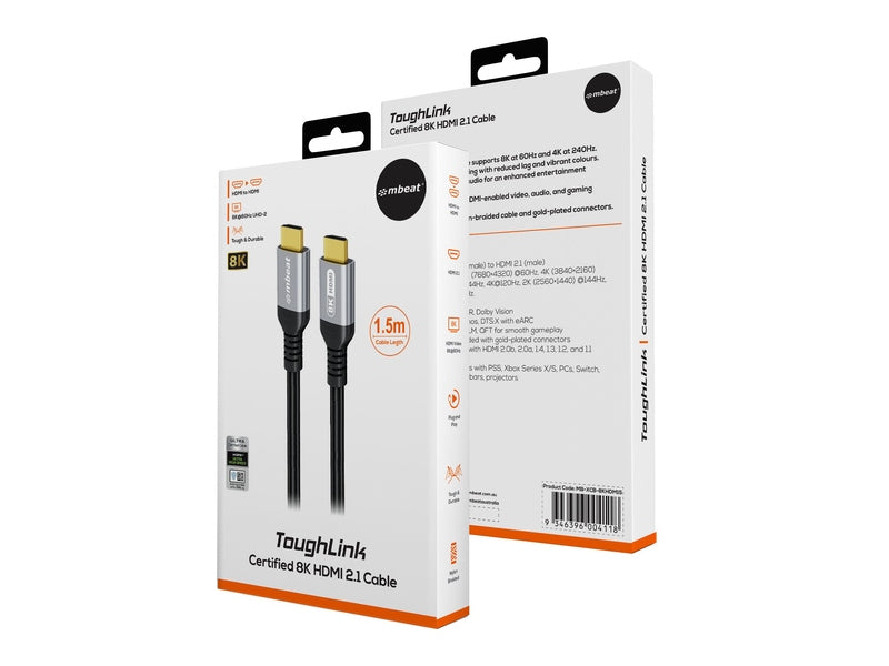 mbeat Tough Link 1.5m Certified 8K HDMI Cable - Space Grey