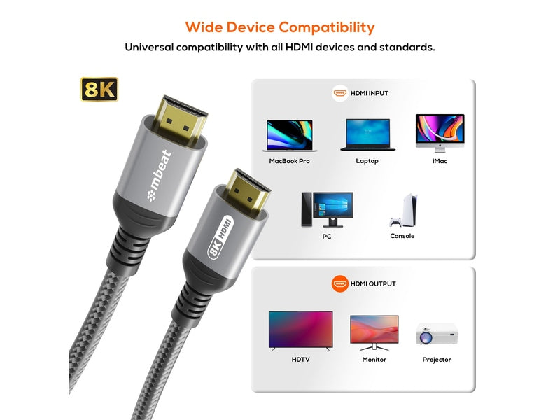 mbeat Tough Link 3m Certified 8K HDMI Cable - Space Grey