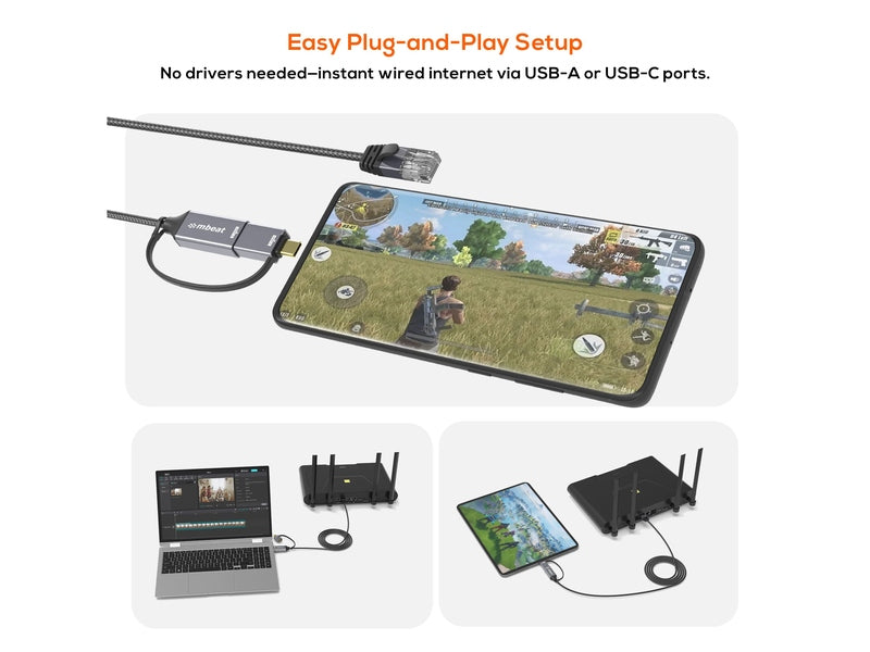 Mbeat ToughLink 2m USB & USB-C to RJ45 CAT6 Ethernet Cable - Space Grey