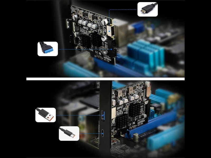 Simplecom EC315 PCIe x4 to 4-Port USB 3.2 Gen II 10Gbps Type-C and Type-A with Front Panel USB 3.0 and USB-C Key-A Expansion Card