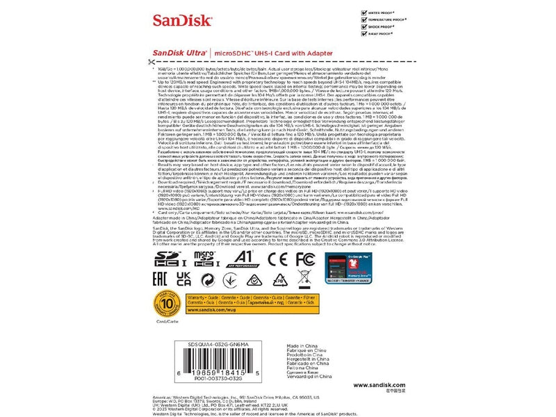 SanDisk 32GB Ultra microSD SDHC SDXC UHS-I Memory Card 120MB/s Full HD Class 10 Speed Google Play Store App for Android Smartphone Tablet