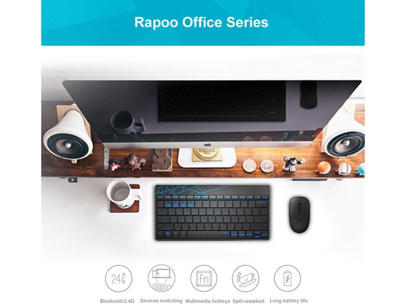 RAPOO 8000M Compact Wireless Multi-mode Bluetooth Device Keyboard and Mouse Combo