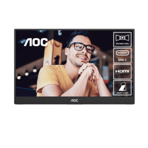 AOC 15.6" FHD IPS 16:9, 800:1 Contrast 230 Nits 2x USB-C 1x Mini HDMI 2.0 1Wx2 Speakers Foldable Smart Cover VESA Mount Portable Monitor