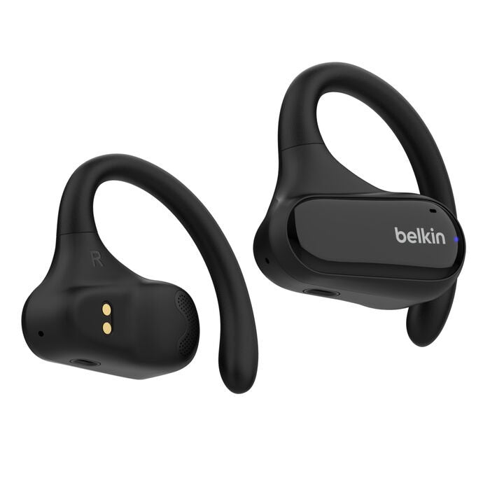 Belkin SoundForm ClearFit Open-Ear Wireless Earbuds - Black (AUC013btBK), 26hrs Battery, 14.2mm Drivers, BT 5.3 Multipoint, IPX5-Rated, 2YR
