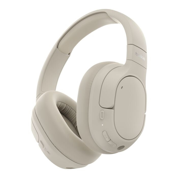 Belkin SoundForm Isolate Noise Cancelling Over-Ear Headphones - Sand (AUD008fqSA), 60 hrs Battery, Hybric ANC, BT 5.4 Multipoint, 2YR