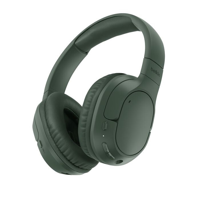 Belkin SoundForm Surround Wireless Over-The-Ear Headphones + USB-C Cable (1.2M) + Audio Cable (3.5mm) (1.2M) - Olive (AUD009FQOL), 2YR