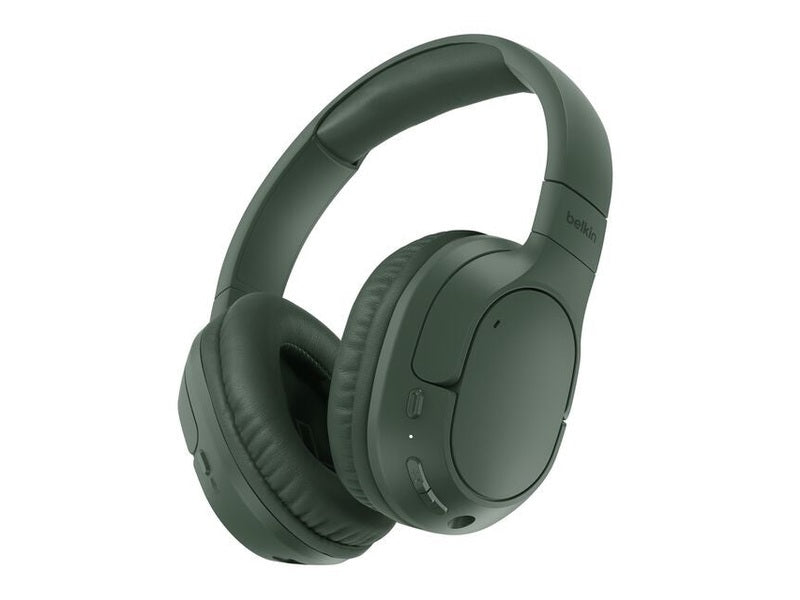 Belkin SoundForm Surround Wireless Over-The-Ear Headphones + USB-C Cable 1.2M + Audio Cable 3.5mm 1.2M - Olive AUD009FQOL , 2YR