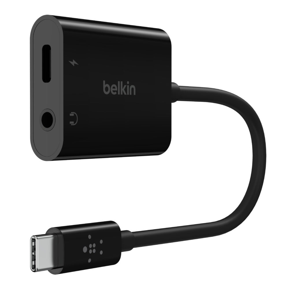 Belkin RockStar 3.5mm Audio + USB-C PD Charge Adapter - Black (NPA004btBK), 60W PD, Superior Audio, 2-in1 Solution, Apple iPhone, 2YR