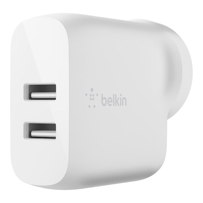 Belkin BoostCharge Dual USB-A Wall Charger 24W - White (WCB002auWH), 2xUSB-A (12W), 24W/4.8 amps, CEW $2500, 2YR