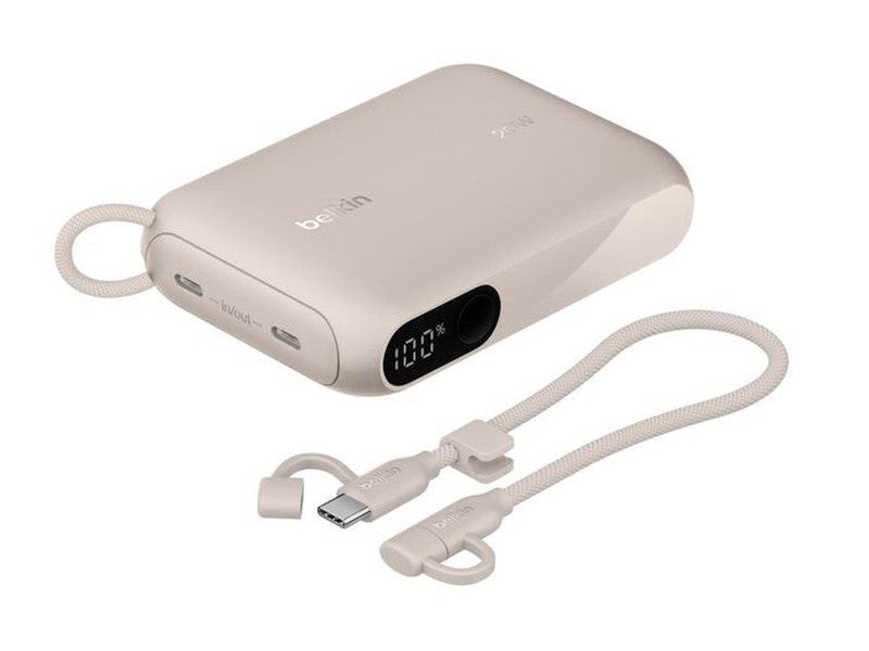 Belkin BoostCharge 10K mAh Power Bank with Display w/ Integrated USB-C Cable 60W 15cm - Sand BPB027fqSD , 2xUSB-C 20W , $2500 CEW, 2YR