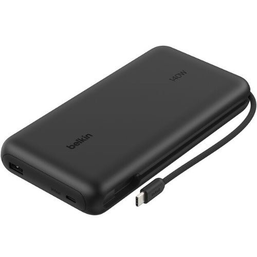 Belkin UltraCharge Pro 25K mAh Laptop Power Bank w/ 140W Integrated USB-C Cable(35CM) - Black(BPB039fqBK), 1x USB-C, 1x USB-A, $2500CEW, 2YR