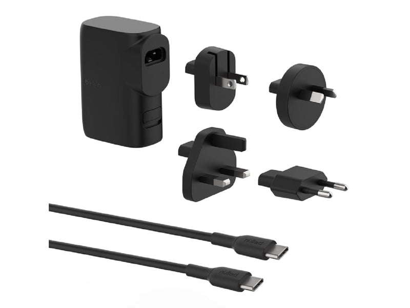 Belkin BoostCharge Hybrid PD 3.0 25W Dual Wall Charger + 5K mAh Power Bank + Travel Adapter Kit +USB-C Cable- Black BPZ003bt1MBK-B6 , 2YR