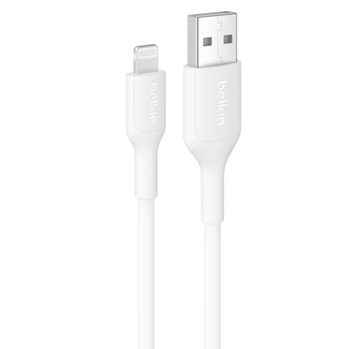Belkin BoostCharge Lightning to USB-A Cable (1M) - White (CAA019fq1MWH), 2.4A/15W, 480Mbps, 300K+ Bends, Apple iPhone, iPad, 2YR