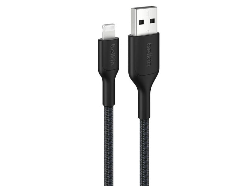 Belkin BoostCharge Pro Braided Lightning to USB-A Cable 1M - Black CAA020FQ1MBK , 2.4A/15W, 480Mbps, 350K Bends, MFI-Certified, 2YR