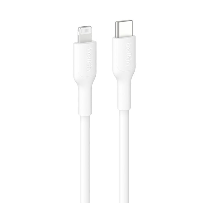 Belkin BoostCharge Lightning to USB-C Cable (1M) - White (CAA021FQ1MWH), 3A/15W, 480Mbps, 300K+ Bends, Apple iPhone, MFI-Certified, 2YR
