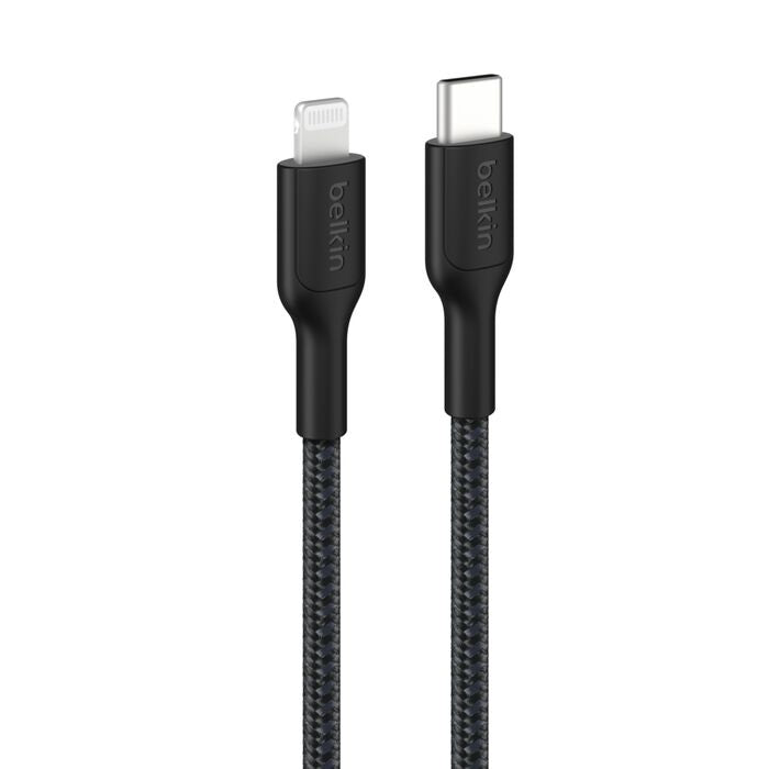 Belkin BoostCharge Pro Braided Lightning to USB-C Cable (1M) - Black (CAA022FQ1MBK), 3A/15W, 480Mbps, 350K+ Bends, MFI-Certified, 2YR