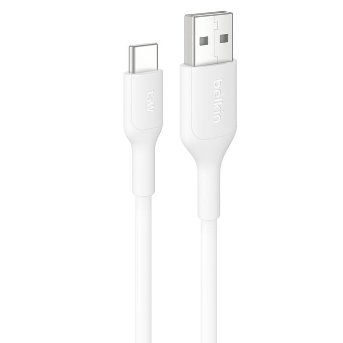 Belkin BoostCharge USB-C to USB-A Cable (1M) - White (CAB021fq1MWH), 3A/15W, 480Mbps, 300K+ Bends, Apple, Samsung, USB-IF Certified, 2YR