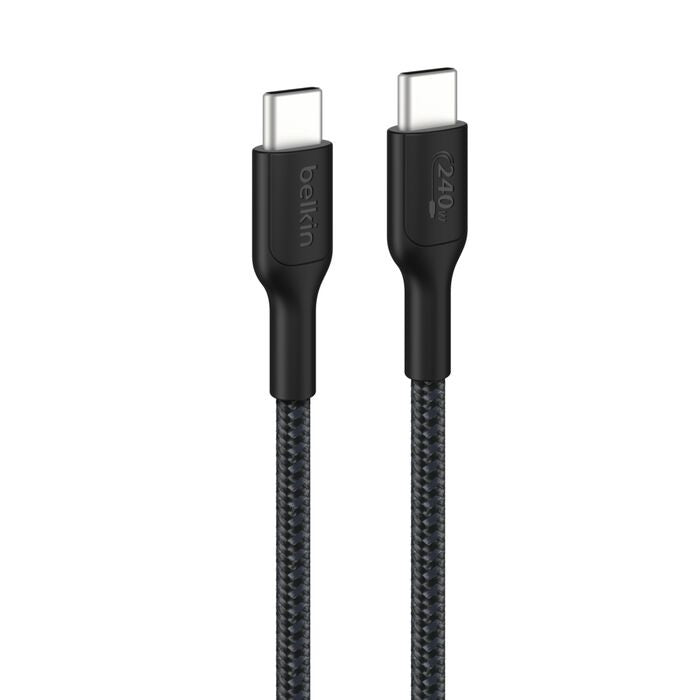 Belkin BoostCharge Pro Braided USB-C to USB-C Cable (1M) - Black (CAB025FQ1MBK), 5A/240W, 480Mbps, 350K+ Bend, USB-IF Certified, 2YR
