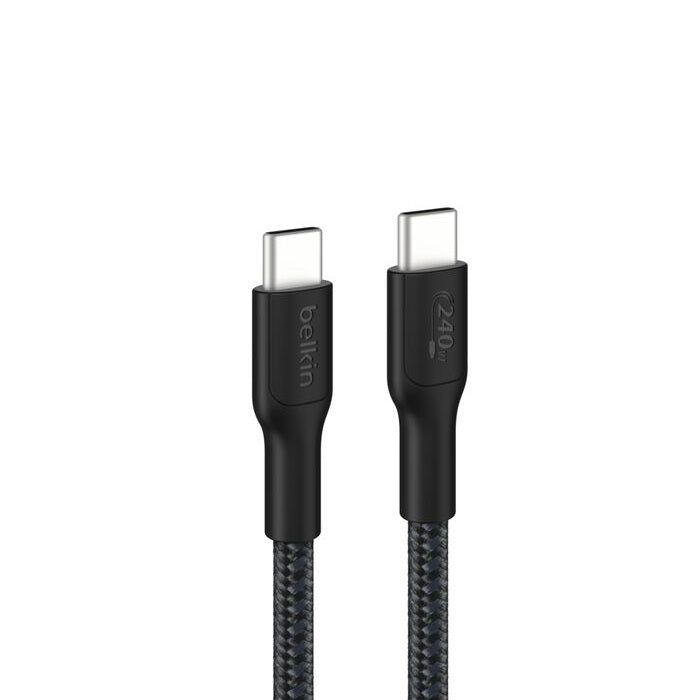 Belkin BoostCharge Pro Braided USB-C to USB-C Cable (3M) - Black (CAB025fq3MBK), 5A/240W, 480Mbps, 350K+ Bend, USB-IF Certified, 2YR