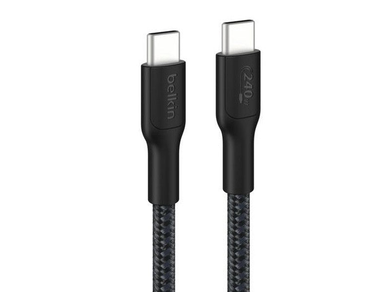 Belkin BoostCharge Pro Braided USB-C to USB-C Cable 3M - Black CAB025fq3MBK , 5A/240W, 480Mbps, 350K+ Bend, USB-IF Certified, 2YR