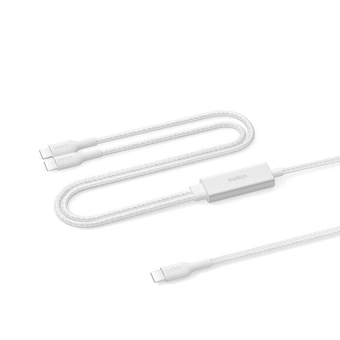 Belkin BoostCharge Pro Braided USB-C to Dual USB-C Cable (1.5M) - White (CAC004fq1.5MWH), 140W, 480Mbps, 350K+ Bends, Apple, 2YR