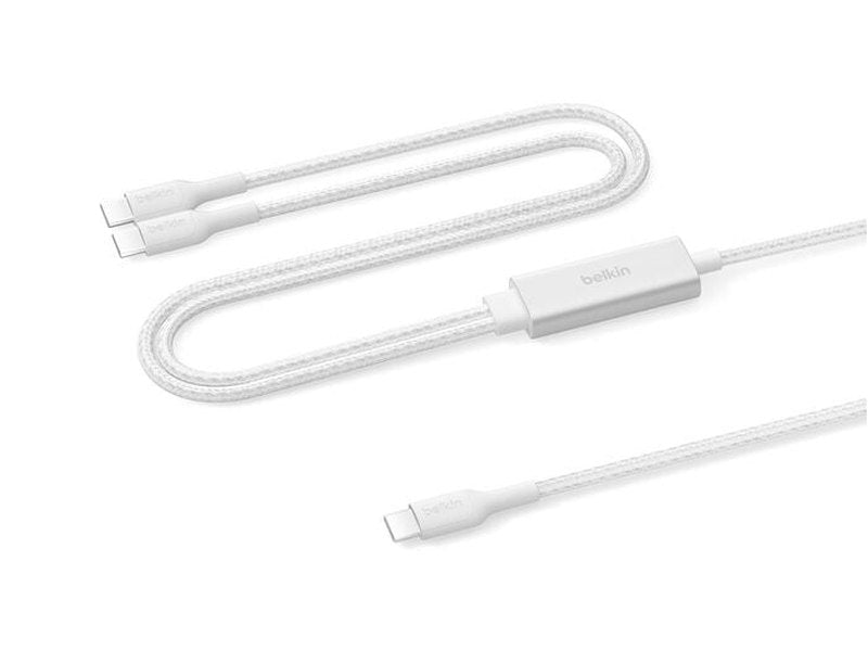 Belkin BoostCharge Pro Braided USB-C to Dual USB-C Cable 1.5M - White CAC004fq1.5MWH , 140W, 480Mbps, 350K+ Bends, Apple, 2YR