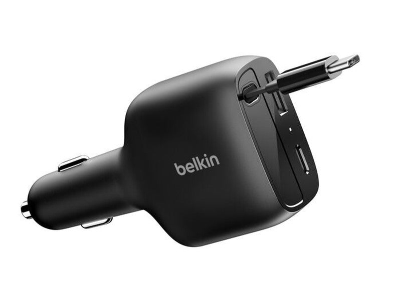 Belkin BoostCharge 75W Retractable Car Charger - Black CCC001fqBK , Retractable Cable 75CM , 1x USB-A, 1x USB-C, $2500 CEW, 2YR