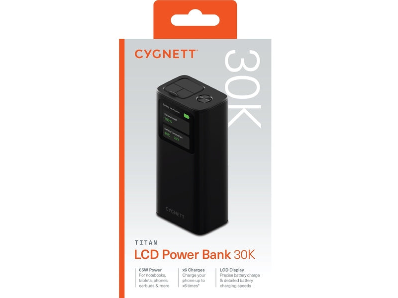 Cygnett Titan 30KmAh Laptop 65W Power Bank - Black