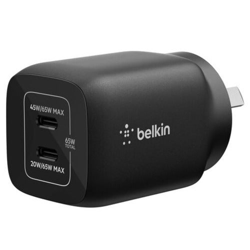 Belkin Dual USB-C 65W (45W + 20W) Wall Charger - Black (ENA007auBK), Compact, Travel-Friendly, Ideal for Nintendo Switch 2, $2500 CEW, 2YR