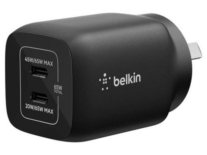 Belkin Dual USB-C 65W 45W + 20W Wall Charger - Black ENA007auBK , Compact, Travel-Friendly, Ideal for Nintendo Switch 2, $2500 CEW, 2YR