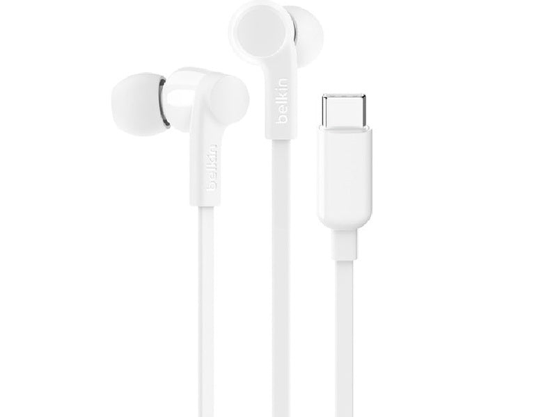 Belkin SoundForm USB-C Wired Earbuds With Adjustable Volume Limiter -White G3H0002fqPKV2 , IPX5-Rated, 10mm Drivers, Built-in Microphone, 2YR