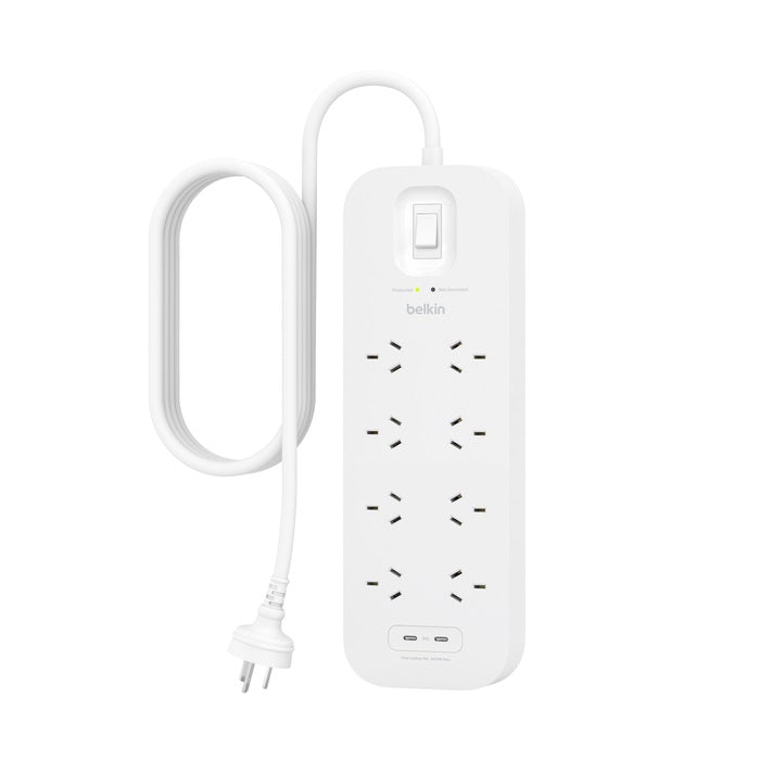 Belkin Surge Pro 8-Outlet Surge Protector With Dual USB-C Ports (SRB004AU2M) - Heavy Duty 2M Power Cord, 900 Joules, $70000 CEW, 2YR