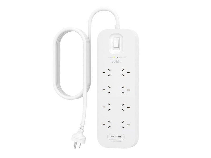 Belkin Surge Pro 8-Outlet Surge Protector With Dual USB-C Ports SRB004AU2M - Heavy Duty 2M Power Cord, 900 Joules, $70000 CEW, 2YR