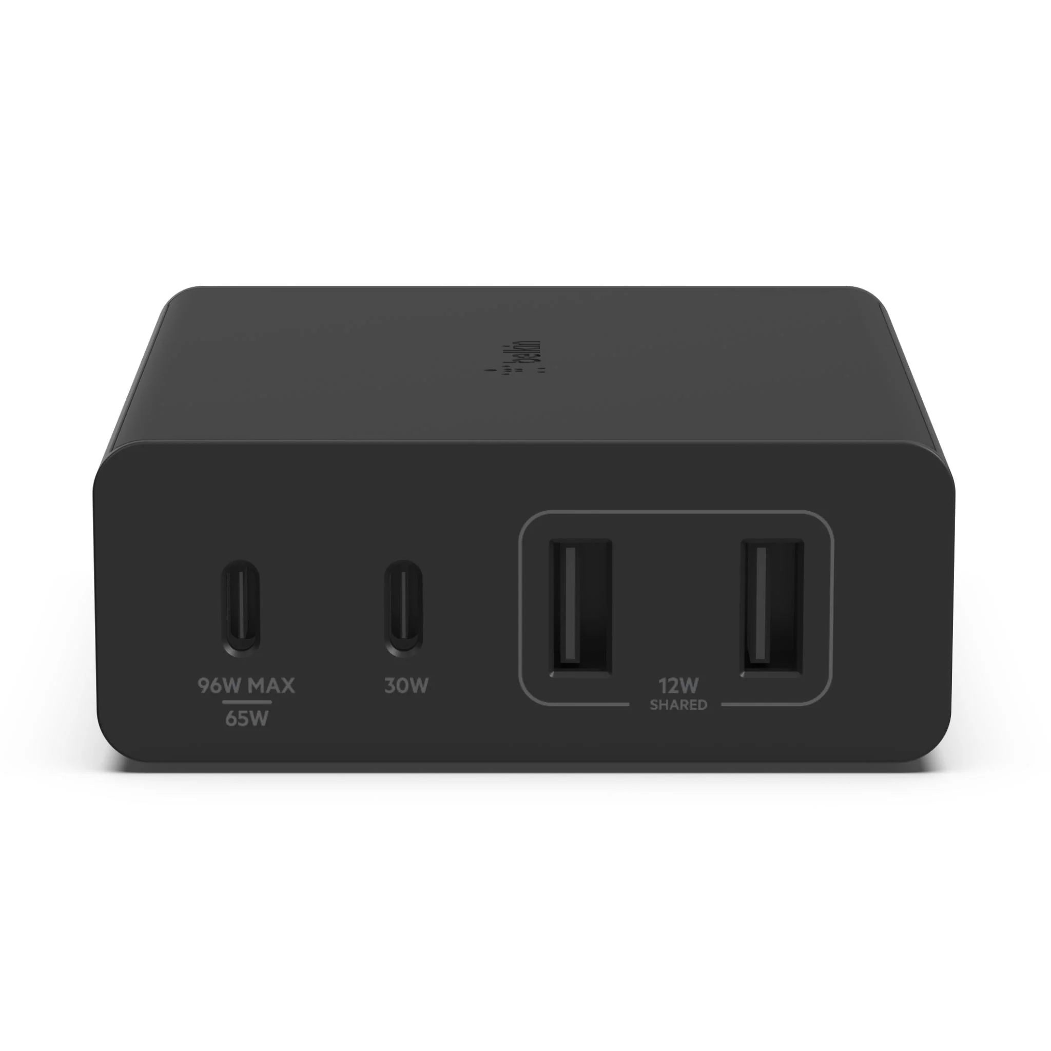 Belkin BoostCharge Pro 108W USB-C (PD 3.0) 4-Port GaN Wall Charger - Black (WCH010auBK), 2xUSB-C, 2xUSB-A, Compact Laptop Charger, 2YR