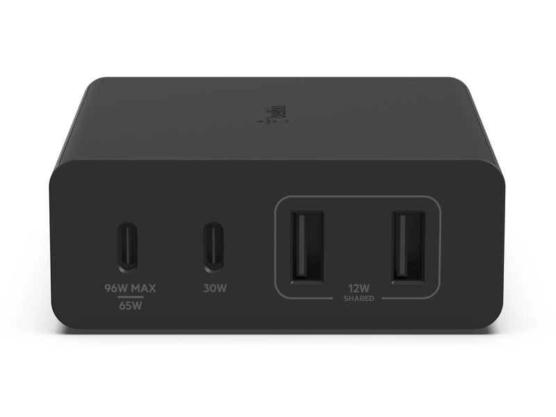 Belkin BoostCharge Pro 108W USB-C PD 3.0 4-Port GaN Wall Charger - Black WCH010auBK , 2xUSB-C, 2xUSB-A, Compact Laptop Charger, 2YR