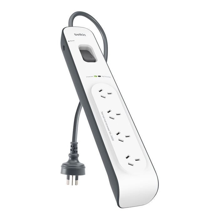 Belkin SurgeMaster 4-Outlet Surge Protection Strip with 2M Power Cord - White/Grey (BSV400au2M), 525 Joules Protection, $20000 CEW, 2YR