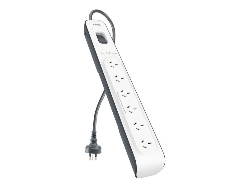 Belkin SurgeMaster 6-Outlet Surge Protection Strip with 2M Power Cord - White/Grey BSV603au2M , 650 Joules Protection, CEW $30000, 2YR
