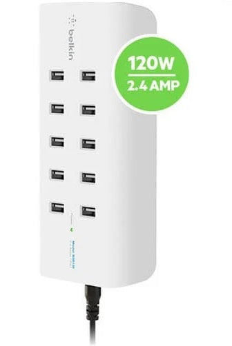 Belkin RockStar 10-Port USB-A Charging Station - White (B2B139au), Intelligent Charging, 120W, Overcurrent protection, $5, 000 CEW, 2YR