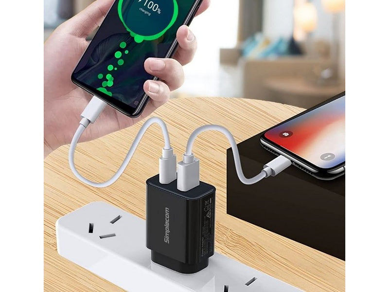 Simplecom CU220 Dual Port PD 20W Fast Wall Charger USB-C + USB-A for Phone Tablet